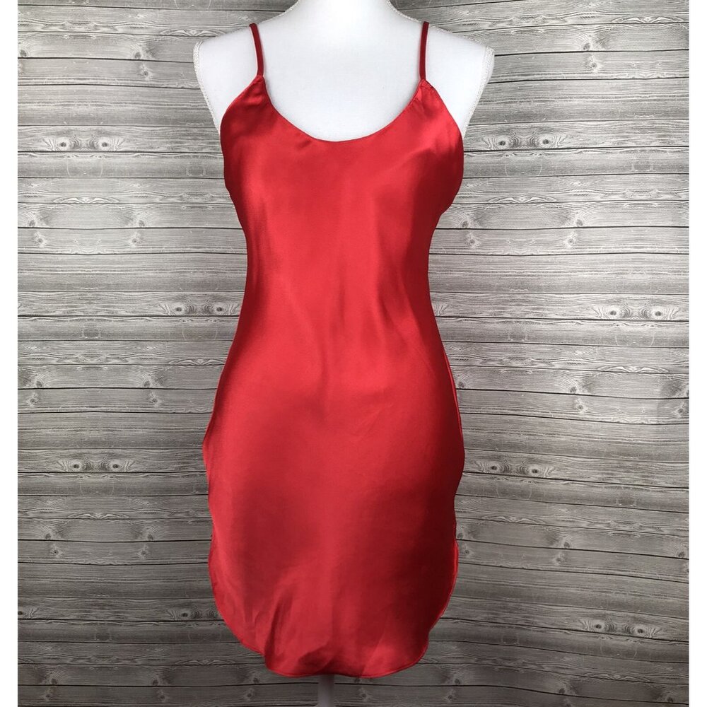 Vintage Womens Small Today tonight Red Satin Slip Dress Lingerie Romantic Sexy